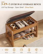 Shoe Rack Bench Seat Rubberwood 2-Tier Wooden Storage Bench 550lbs Compact Mid-Century Modern Design for Entryway, Hallway, Closet, Front Door Entrance, Foyer