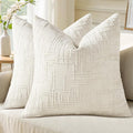 decorUhome Spring Cream White Chenille Euro Sham Throw Pillow Covers 24x24 Set of 2 Textured Slubby Couch Pillow Covers Farmhouse Accent Modern Neutral Decorative Pillow Cases for Bed Sofa Living Room
