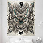 Ambesonne Mandala Tapestry Twin Size, Medieval Esotery Inspired Oriental Moth with Floral Details Witchcore, Wall Hanging Bedspread Bed Cover Wall Decor, 68" X 88", Grey Yellow Green Sepia