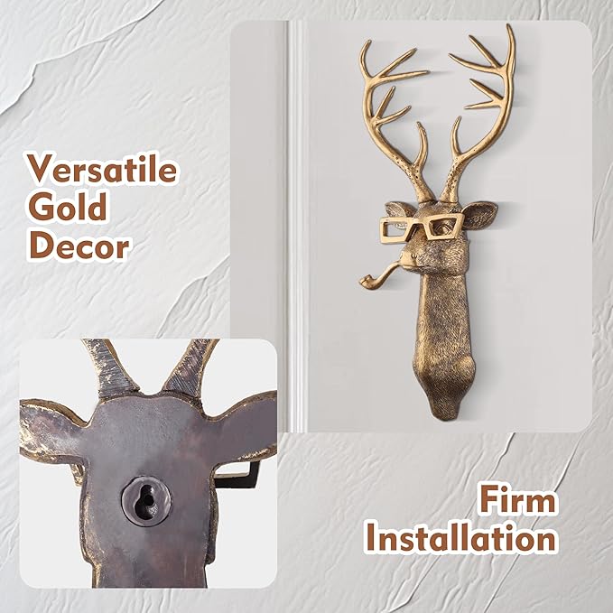 UITWMKTG Gold Animal Head Wall Decor Wall Sculpture Home Decor Statue for Living Room Office Bedroom Modern Decor for Men Women Deer