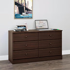 Prepac Astrid 6 Drawer Double Dresser for Bedroom, Wide Chest of Drawers, Bedroom Furniture, Clothes Storage and Organizer, 15.5" D x 47.5" W x 26.85" H, Espresso