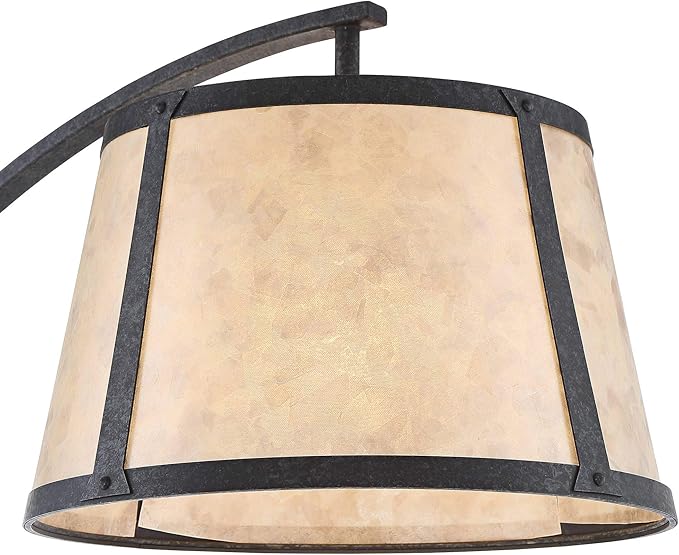 Franklin Iron Works Oak River Rustic Farmhouse Mission Style Arched Floor Lamp 66.5" Tall Dark Gray Black Wood Standing Base Mica Drum Shade for Living Room Reading House Bedroom Home Office