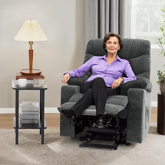 MCombo Power Lift Recliner Chair for Elderly, Electric Lift Chair with Extended Footrest, USB Ports, Cup Holders, Fabric 7281 (Dark Gray, Small)