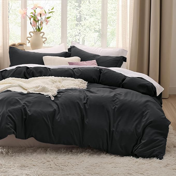 Bedsure Black California King Duvet Cover - Prewashed Cotton-Like Extra Soft Bedding Set, Includes 1 Cal King Duvet Cover 104x98 Inches with Zipper Closure & 2 Pillow Shams, Comforter Not Included