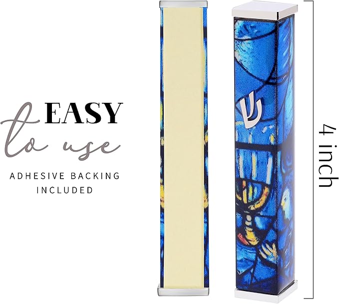 SURI Mezuzah for Door with Printed Scroll Inside | 4" Modern Mezuzah Case (Silver Blue)