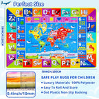 World Map ABC Kid Rug for Playroom 78.7"×59" Geography Classroom Play Rug Educational Baby Playmat Alphabet Mat for Primary School Fluffy Non-Slip Preschool Carpet Nursery Room Elementary Learning