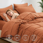 Love's cabin Queen Comforter Set Burnt Orange, 7 Pieces Queen Bed in a Bag, All Season Bedding Sets with 1 Comforter, 1 Flat Sheet, 1 Fitted Sheet, 2 Pillowcase and 2 Pillow Sham