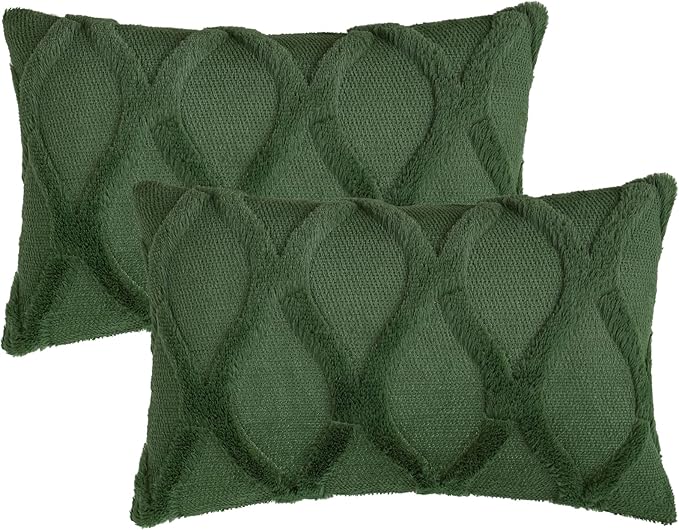 decorUhome Spring Throw Pillow Covers 12x20 Inch Set of 2, Soft Plush Faux Fur Wool Lumbar Forest Elf Couch Pillow Covers, Decorative Neutral Pillow Cases for Bed Sofa Living Room Home Decor