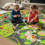 Kids Car Rug Play Mat with 12 Toy Vehicle Set, Kid Road Playmat Rug for Toy Cars, Cars Play Rugs Town City Map Carpet,Toddler Car Track Rugs for Kids Boys Playroom Bedroom (60"X36", City Map+Vehicle)