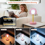 Rechargeable Bedside Lamp with 3CCT & Stepless Dimming, LED Artistic Table Lamp, Battery Powered Mushroom Light for Kids Room Playroom Desk Nightstand (Pink)