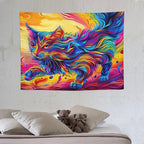 VUMIVI Colorful Cat Tapestry Pet Oil Painting Print Rainbow Colorful Abstract Art Pattern Tapestry Wall Hanging for Living Room Bedroom Dorm Classroom Aesthetic Decor W40xL30in