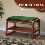 HABUTWAY Solid Wood Shoe Rack, Entryway Shoe Bench with Cushion, 2 Tier Shoes Organizer for Entryway, Hallway, Living Room-(Green,21.65"-S)