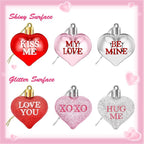 JULMELON 24Pcs Valentine's Day Heart Shaped Ornaments Romantic Valentines Conversation Heart Hanging Ornaments Decorations for Home Party Wedding Decor (Red, Pink and Silver)