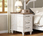 WAMPAT Set of 2 End Tables with Charging Station, Antique White Side Table with Storage Cabinet & Drawer, Wooden Nightstands with Power Outlets & Type-C USB Port for Bedroom