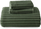 Bedsure Fluffy Duvet Cover Set - Ultra Soft Plush Shaggy Comforter Cover King Size, Warm Flannel Fleece Bed Sets for Winter, 3 Pieces (Striped Pattern, Green)