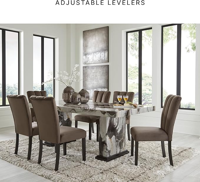 Signature Design by Ashley Jazmore Contemporary Velvet Upholstered High Back Dining Chair with Solid Wood Frame and Stitching Details, Set of 2, Dark Brown