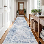 IOHOUZE Abstract Runner Rug 3x12 Ft Washable Runners for Hallways, Non Slip Kitchen Runner Printed Faux Wool Entryway Runner Indoor, Modern Abstract Floor Carpet for Hall Kitchen, Light Blue White