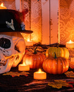 Halloween Flameless Candles, 12-Pack Orange Tea Lights Candles Battery Operated, LED Pumpkin Lights Flickering, Electric Fake Tealight Candles, 1.5'' D X 1.25'' H