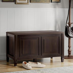 SIMPLIHOME Connaught Storage Bench - 36 inch Wide Solid Wood Small Trunk Bench in Chestnut Brown, Traditional Bench for Entryway with Lift-Up Lid and Dual Hidden Compartments