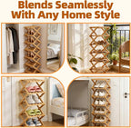 9 Tier Bamboo Shoe Rack, Heavy Duty Foldable Shelf Needing No Setup | Versatile Space-Saving & Sturdy Collapsible Bamboo Shoe Rack Organizer for Closet, Entryway, Over-Door, Dorm or Bedroom Use