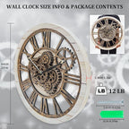 Wall Clock, 24 Inch Moving Gears Clock Large Wall Clock for Living Room Decor Rustic Vintage Industrial Steampunk Farmhouse Big Clock for Home Kitchen Bedroom Office