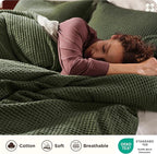 Bedsure Cotton Duvet Cover Set - 100% Cotton Waffle Weave Olive Green Duvet Cover California King Size, GentleSoft™ and Breathable Cal King Bedding Set for All Season, 3 Pieces, 104"x98"