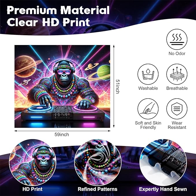 NYZE Gorilla Tapestry for Bedroom, Music Wall Tapestry, Party Decor Glow in the Dark Room Decor Tapestries, Cool Galaxy Planet Wall Hanging, Wall Hanging for Room Dorm 59in×51in