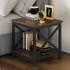 ChooChoo End Tables Set of 2, 24 Inch End Table with 2-Tier Storage Shelf, Side Table for Living Room, Wood Nightstand for Bedroom, Office, Painted Surface, Walnut