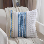 Boho Throw Pillow Covers 18x18 Set of 2 Farmhouse Decorative Couch Pillow Covers Neutral Accent Throw Pillows Covers Striped Outdoor Cushion Covers Square Textured Chenille Pillow Cases for Sofa Bed