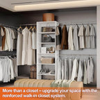 117 inch Large Wall-Mounted Closet Organizer with 5 Storage Shelves and 3 Hanging Rods – Open Wardrobe System-White