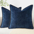decorUhome Spring Chenille Soft Cozy Throw Pillow Covers 16x16 Set of 2, Modern Farmhouse Boho Velvet Decorative Pillow Cases with Stitched Edge for Couch Sofa Bed Home Decor, Poseidon