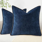 decorUhome Spring Chenille Soft Cozy Throw Pillow Covers 18x18 Set of 2, Modern Farmhouse Boho Velvet Decorative Pillow Cases with Stitched Edge for Couch Sofa Bed Home Decor, Poseidon