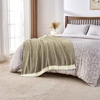 CozeCube Super Soft Fullfy Microfiber Reversible Knitted Blankets, Warm Cozy Fuzzy Plush Throw, Olive Green and White Melange Throw Blanket for Couch Bed Sofa, 50" x 60"