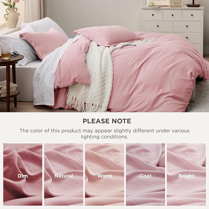 Bedsure Pink Duvet Cover Twin/Twin XL Size - 2 Pieces Prewashed Cotton-Like Extra Soft Bedding Set, Includes 1 Twin Duvet Cover 68x90 Inches with Zipper Closure & 1 Pillow Sham, No Comforter