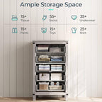 LINSY HOME Farmhouse 5 Drawer Dresser for Bedroom, 46” Tall Rustic Wood Chest with Deep Drawers, Modern Dressers with Spacious Storage and Metal Handles for Closet, Living Room, Hallway, Wash Grey