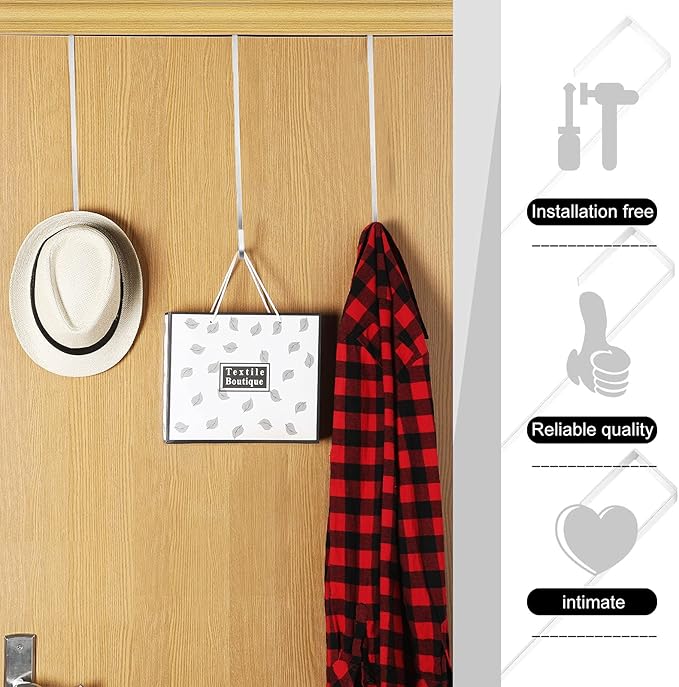 Hotop 15 Inch 6 Pcs Wreath Hangers for Front Door Over The Door Hanger Hooks Steel Wreath Doors Hangers Clothes Towel Hooks Holder for Christmas Halloween Front Decorations Welcome Sign(Silver)