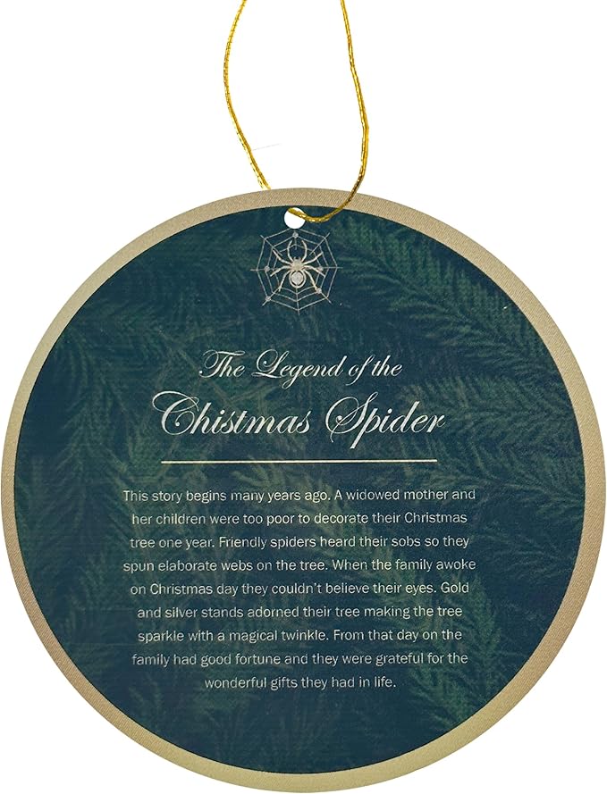 Matashi 5D Spider Print Art Ornament - Lucky Spider Hanging Ornaments for Christmas Tree Decor - with Story of The Tradition of Tinsel Legend Spider on Web Ornament