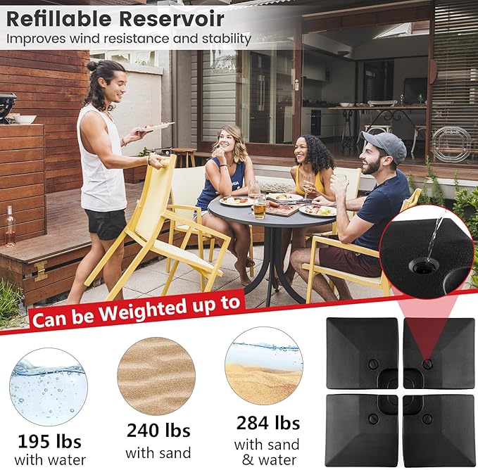 Giantex 284 lbs Fillable Offset Patio Umbrella Base, 4PCS Umbrella Stand Water Sand Weight for Cantilever Umbrella, 4 Connecting Pins, Easy-Filling Spouts, Outdoor Market Umbrella Holder for Garden