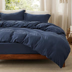 Bedsure Duvet Cover King Size with Fitted Sheet - 4 Pieces Prewashed Polyester Extra Soft Bedding Set, Includes 1 Duvet Cover 104x90 Inches with Zipper Closure, 2 Pillow Shams, 1 Fitted Sheet, Navy