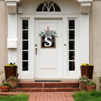 Ultra Large 14'' Last Name All Year Round Front Door Wreath with 26 Initial Letter Welcome Sign All Seasons Eucalyptus Garland and Bow Wreaths for Front Door Porch Farmhouse Decoration (S)