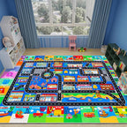 Kids Rugs for Toy Cars Playroom 110"×78.7" ABC Transportation Animals Play Mat Educational Mat Alphabet Area Rug Public Buildings Kids Playtime Collection Toddler Learning Carpet