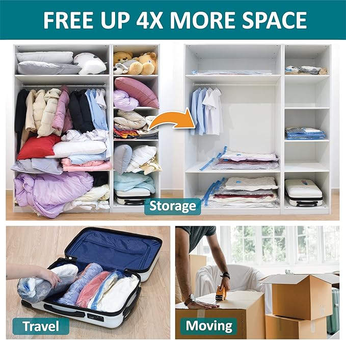 30 Pack Vacuum Storage Bags, Space Saver Vacuum Storage Bags, Vacuum Seal Bags for Clothing, Clothes, Comforters and Blankets, Hand Pump Included