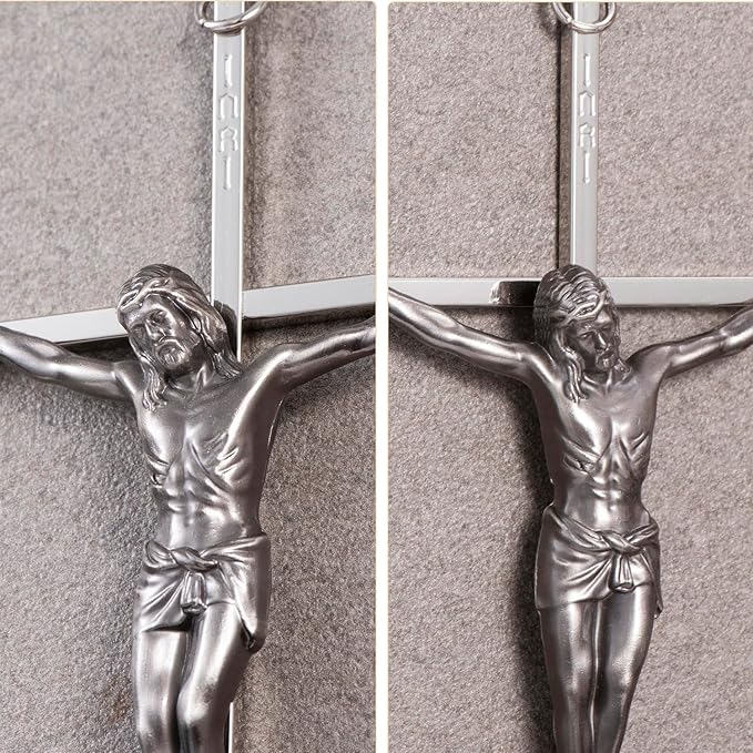 ACHIBANG 10" Silver Crucifix Wall Cross – Catholic Metal Cross with Jesus & INRI for Wall or Over-the-Door Blessing