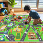 Kids Room Rug - Soft & Non-Slip 3x4 Ft Town Car Rug City Map Play Mat, Childrens Road Catpet Washable Rug for Classroom Nursery Bedroom Boys
