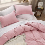 Bedsure Pink Duvet Cover Full Size - 3 Pieces Prewashed Extra Soft Cotton-Like Polyester Bedding Set, Includes 1 Duvet Cover 80x90 Inches with Zipper Closure & 2 Pillow Shams, Comforter Not Included