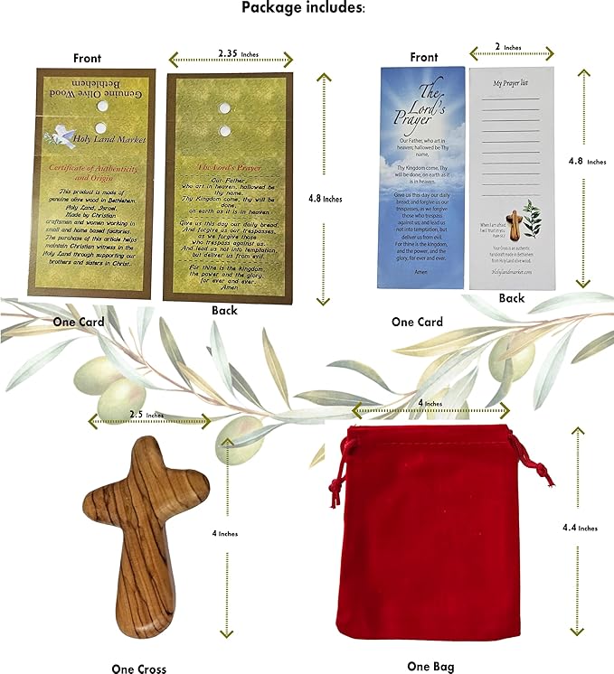 Holy Land Market Comfort/Holding Cross Also Known as Palm or Hand Cross With Velvet Bag And Two Certificates (4 Inches) (1)