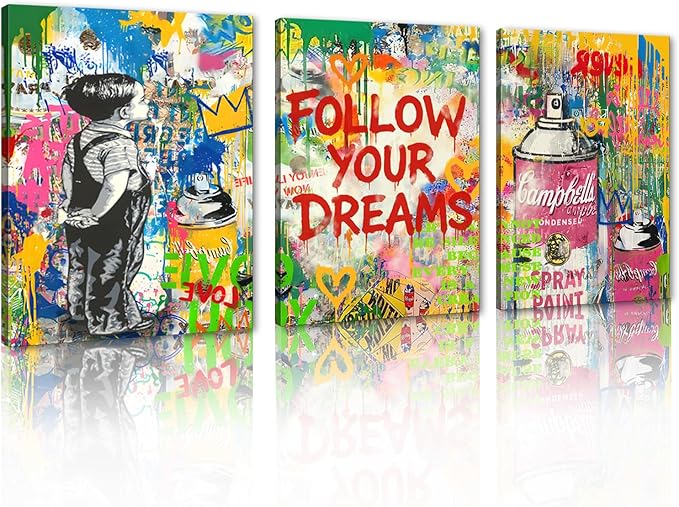 Novatique Banksy Canvas Wall Art Street Graffiti Wall Art Abdtract Painting Street Art Pictures Prints Colorful Posters Graffiti Art Home Decor for Bedroom Living Room,12" x 16" x 3Pcs