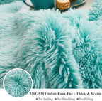 XeGe Plush Shaggy Duvet Cover Set, Luxury Ultra Soft Crystal Velvet Fluffy Bedding Sets 3 Pieces(1 Furry Faux Fur Comforter Cover + 2 Fuzzy Faux Fur Pillow Cases), Zipper Closure(Queen, Aqua Ombre)