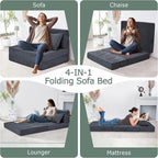 Folding Sofa Bed, 4 in 1 Convertible Sleeper Chair with Pillow, Twin Memory Foam Fold Out Chair Bed, Modern Floor Futon Sofa Couch Mattress for Living Room/Guest/Apartment, Dark Grey