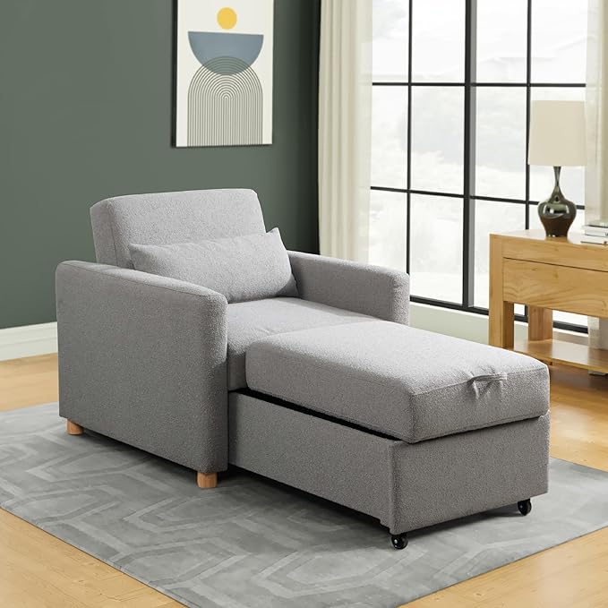 Serta® Corwin 36" Convertible Accent Chair, Dreamcoil® Comfort, FingerGuard® Pinch Point Protection, Polyester Boucle Fabric, Gray